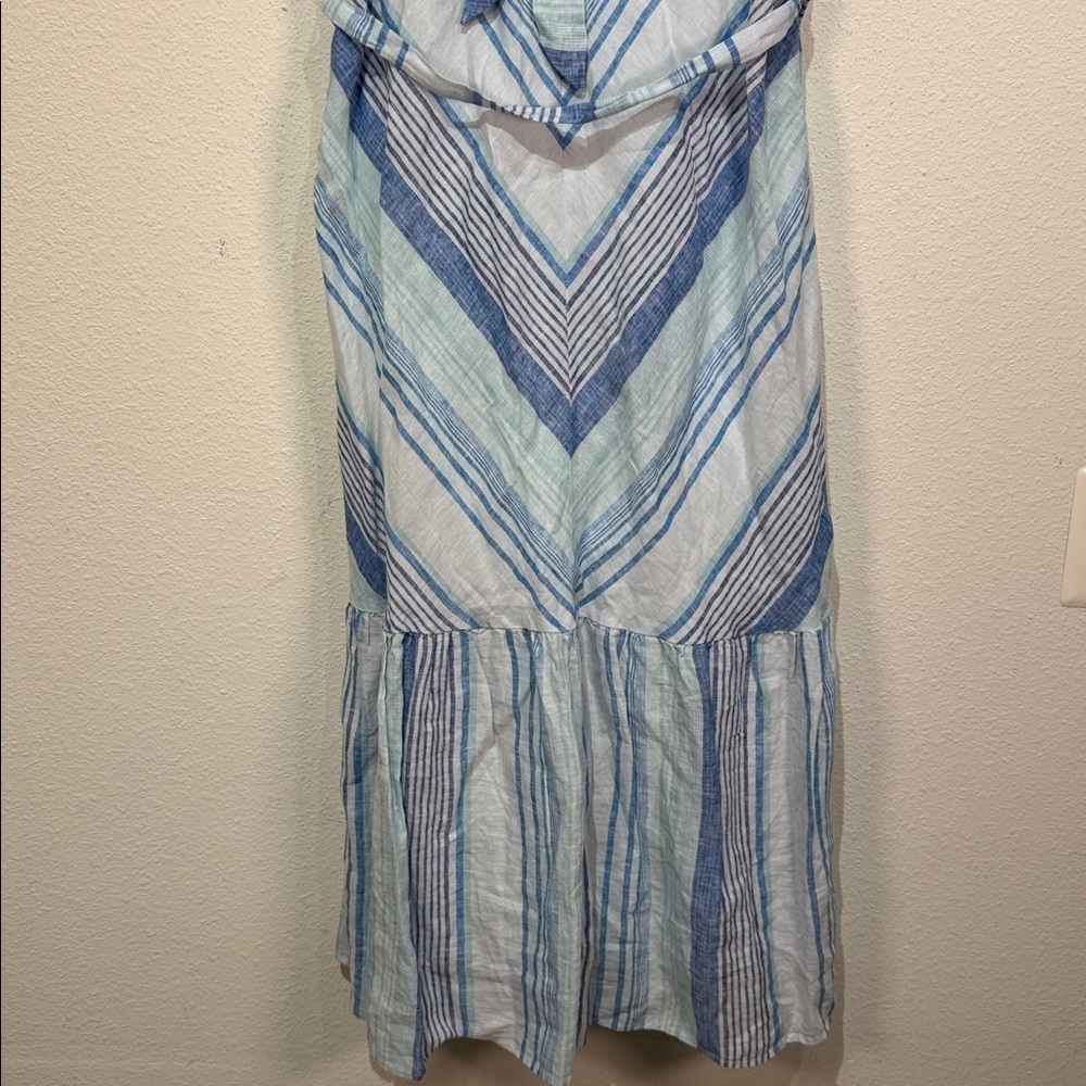Tommy Bahama Ocean Reverie chevron Blue White Stripe Linen Maxi dress L - Picture 7 of 11